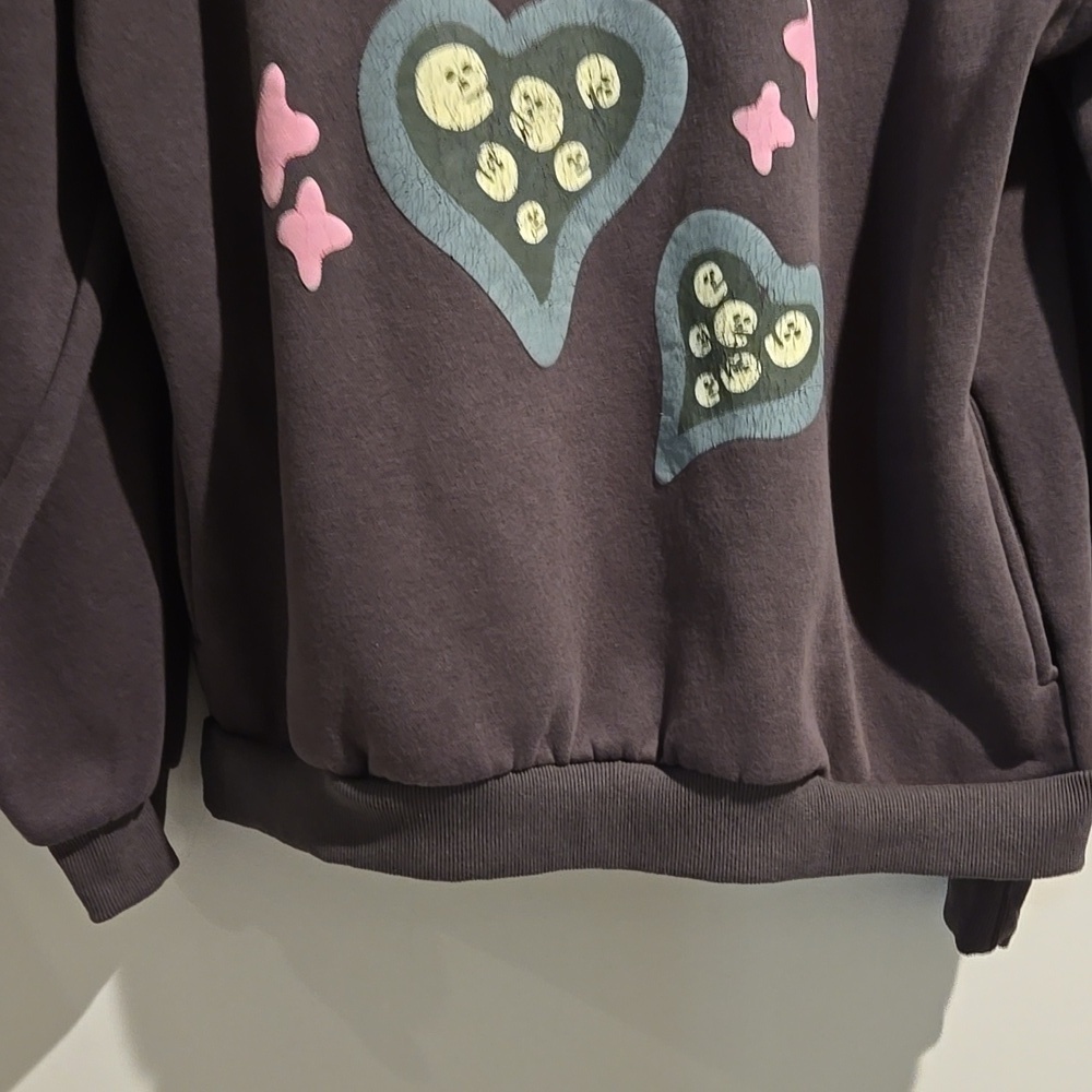 True Love gray blue pink hoodie. Size XL. Worn distressed look. - Picture 3 of 6
